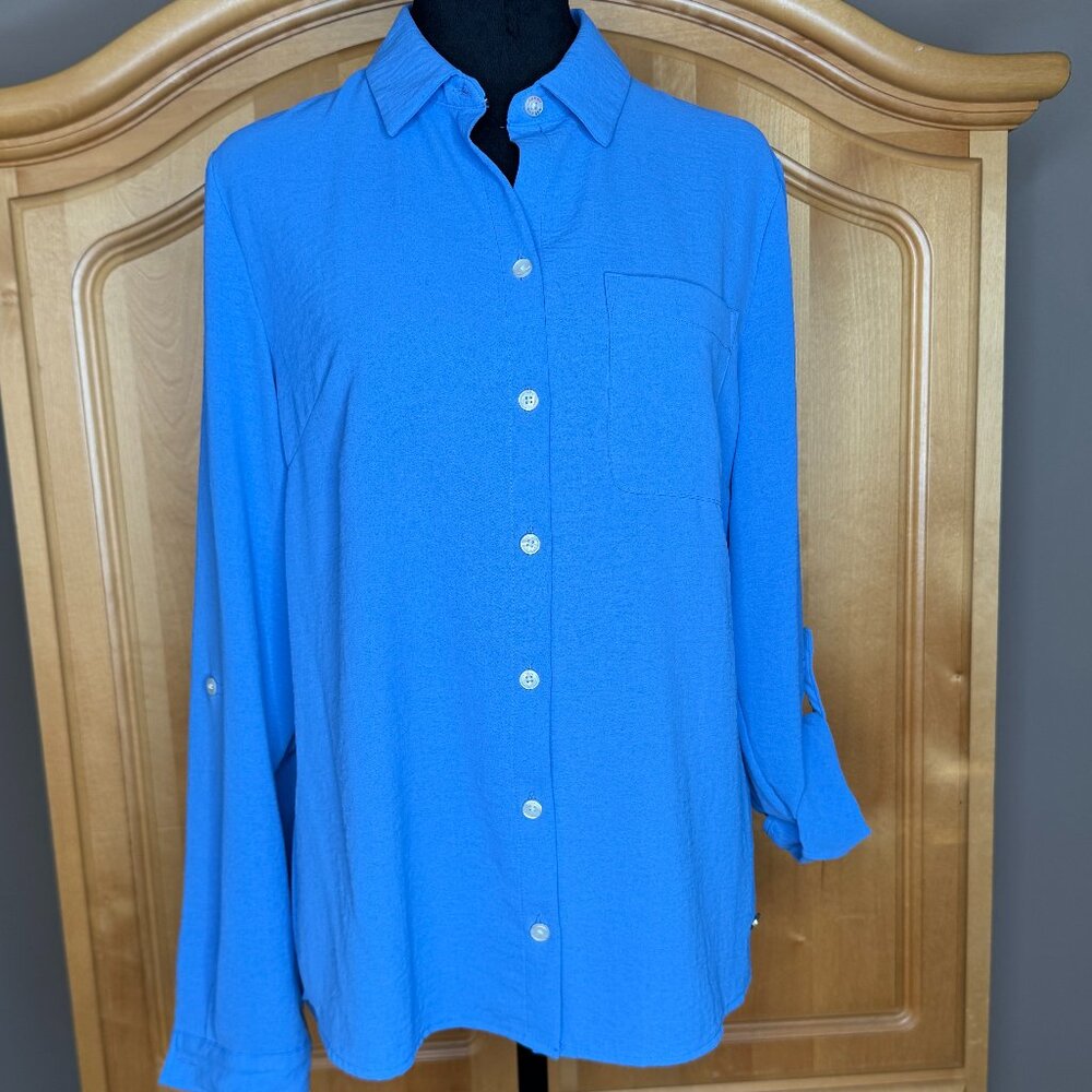 Tommy Hilfiger Button Down Blue Polyester Shirt, Size S